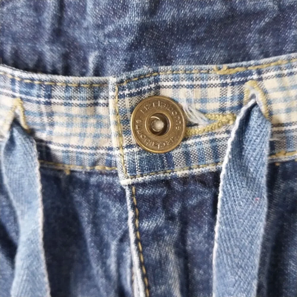 Vintage Liz Claiborne Denim Bermuda Shorts Plaid Accents Tie Strings Size 6